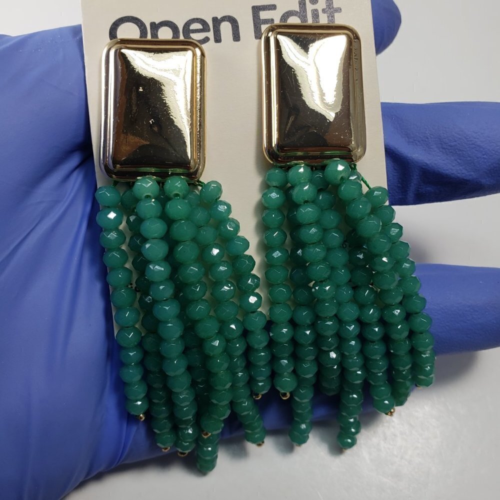 Gold-tone Beaded Fringe Clip-on Drop Earrings - Women's Fashion Jewelry 3.25" - Picture 6 of 6